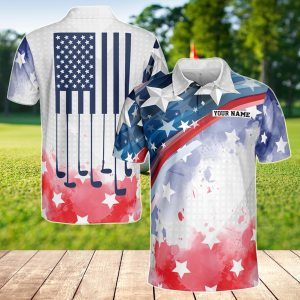 America Flag Golf Personalized Pattern Golf Ball Men's Polo Shirt