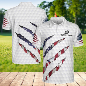 America Flag Golf Personalized Pattern Golf Ball Men's Polo Shirt