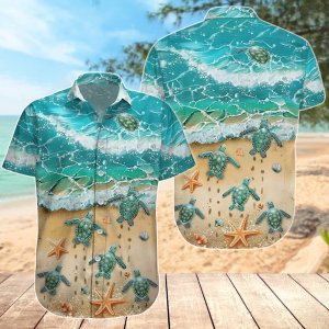 Baby Sea Turtle Button Shirt, Ocean Hawaiian Shirt, Turtle Hawaii Shirt, Beach Shirt For Summer, Ocean Life Love Tee