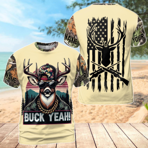 Personalized Buck Yeah Army Dear Camo Pattern Men's T-shirt