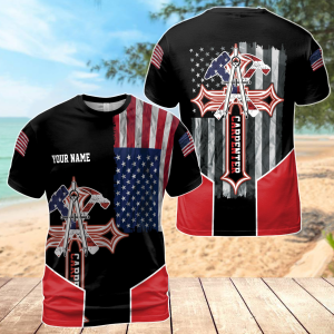 Personalized Carpenter Hammer Pliers American Flag Unisex T-Shirt