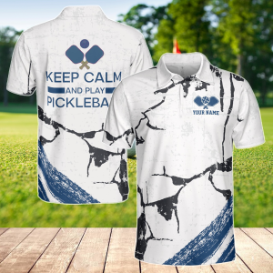 Personalized Keep Calm And Play Pickleball Blue Men's Polo Shirt