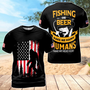 Fishing And Beer Make Me Happy Bigfoot Fishing Men's T-shirt