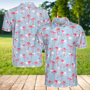Funny Colorful Flamingo Golf Men's Polo Shirt