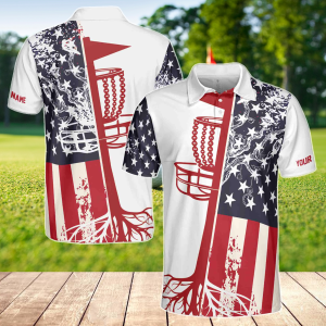 Personalized Funny American Flag Discs Golf Blue Patriotic Men's Polo Shirt