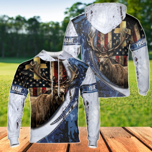 Personalized Hunting Deer American Camouflage Flag Pattern All Over Hoodie