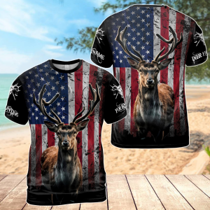 Personalized Hunting Deer American Patriotic Unisex T-Shirt