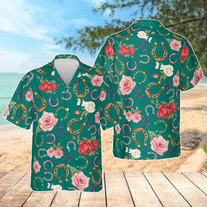 Kentucky Derby Hawaiian Shirt, Horseshoe And Roses Button Up Shirt, Churchill Downs Horse Racing Shirt, Run For The Roses