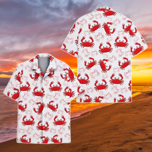 Red Crab Hawaiian Shirt, Seafood Button Shirt, Summer Aloha Short Sleeve Shirt