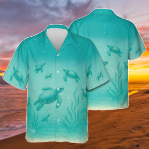 Sea Turtle Hawaiian Shirt for Men Women, Ocean Beach Vacation Shirt with Tropical Underwater Print