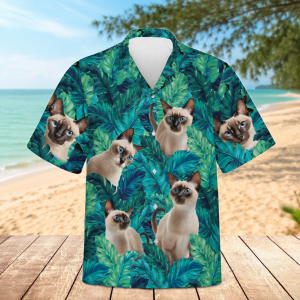 Alternative view of Siamese Cat Hawaiian Shirt - Blue Eyes Tropical Jungle Shirt for Cat Lovers