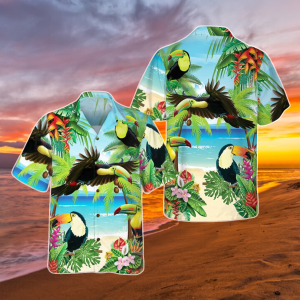 Toucan Tropical Beach Hawaiian Shirt Funny Bird Shirt for Men and Women, Bigfoot Flamingo Tropical Aloha Summer