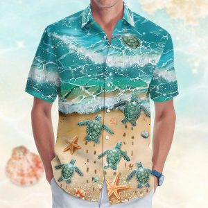 Alternative view of Baby Sea Turtle Button Shirt, Ocean Hawaiian Shirt, Turtle Hawaii Shirt, Beach Shirt For Summer, Ocean Life Love Tee