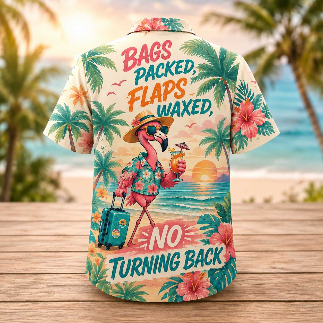 Bags Packed Flamingo Hawaiian Shirt for Men & Women, Vacation Travel Aloha Shirt - Image 3
