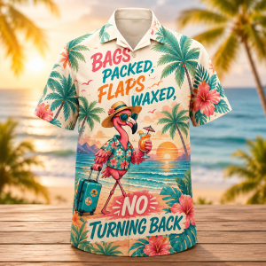 Alternative view of Bags Packed Flamingo Hawaiian Shirt for Men & Women, Vacation Travel Aloha Shirt