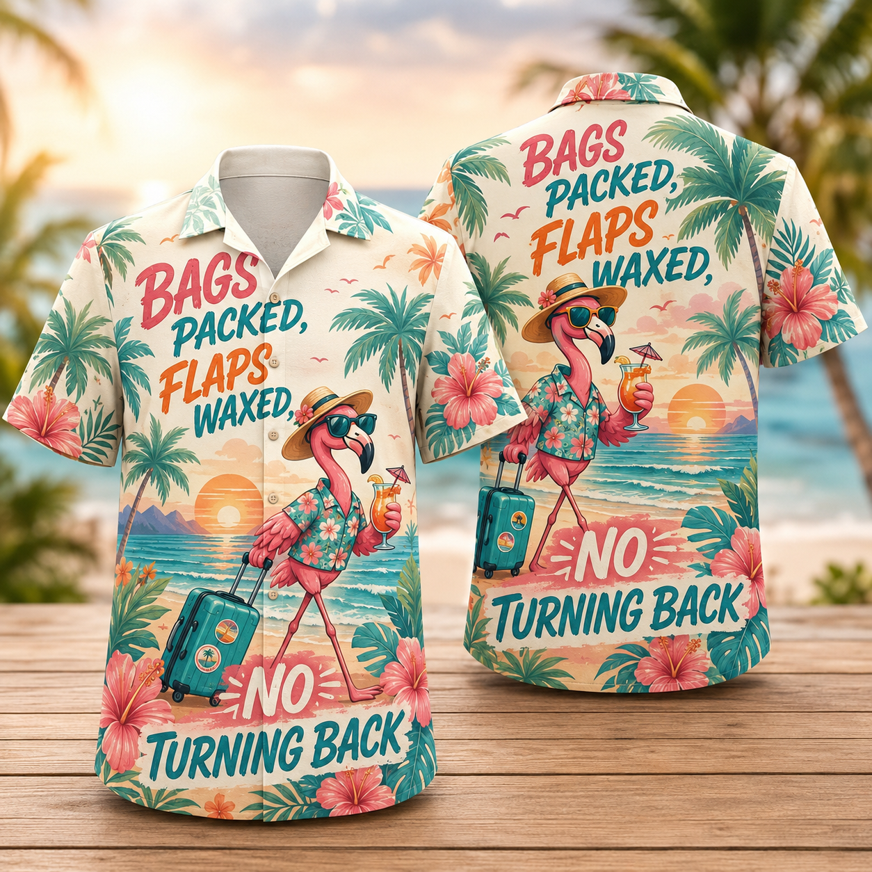 Bags Packed Flamingo Hawaiian Shirt for Men & Women, Vacation Travel Aloha Shirt