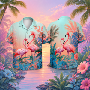 Flamingo Paradise Hawaiian Shirt for Men & Women, Tropical Floral Aloha Shirt