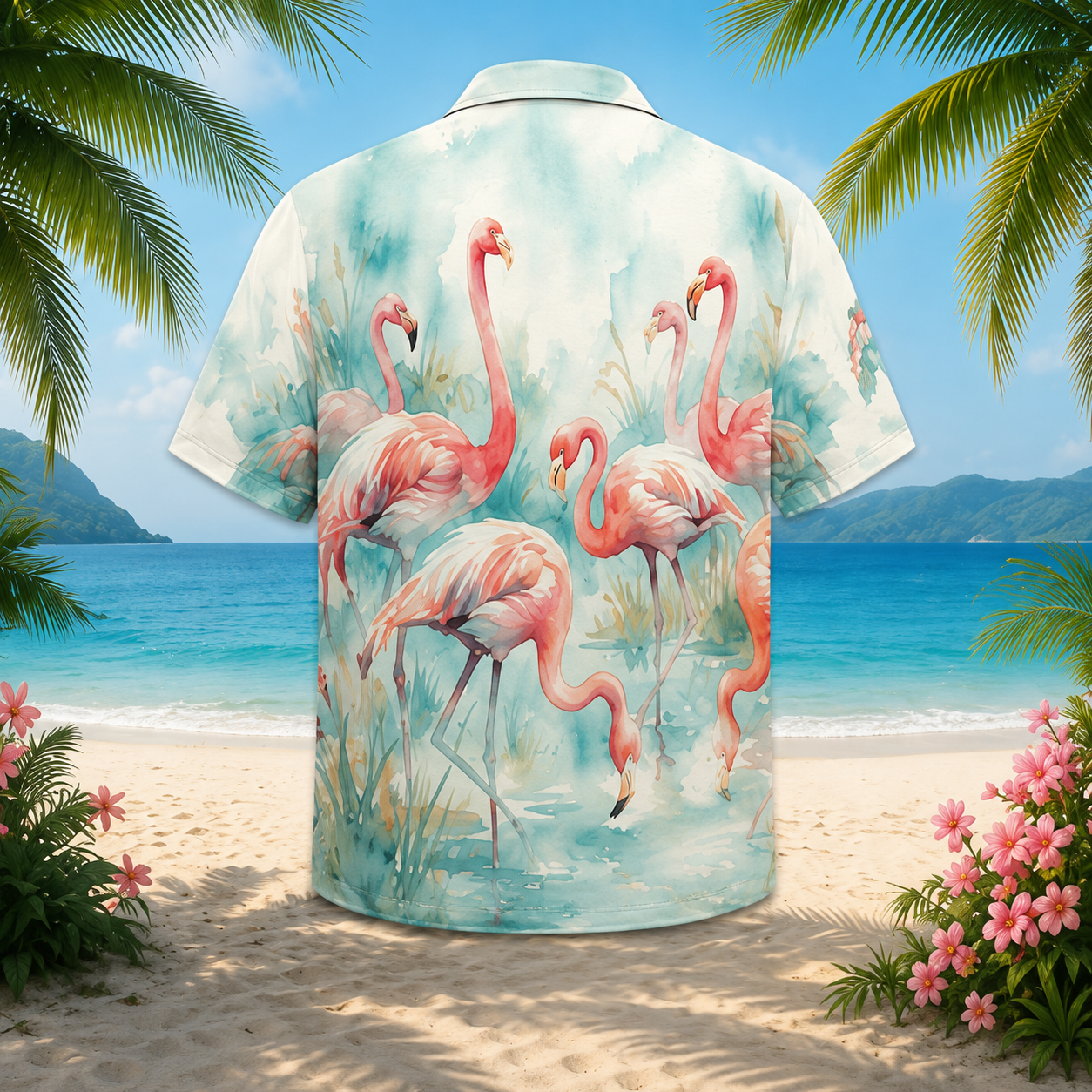 Pink Flamingo Watercolor Hawaiian Shirt for Men & Women, Tropical Bird Aloha Shirt - Image 3