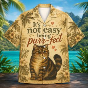 Alternative view of Purr-Fect Cat Hawaiian Shirt – Funny Cat Lover Tropical Aloha Shirt