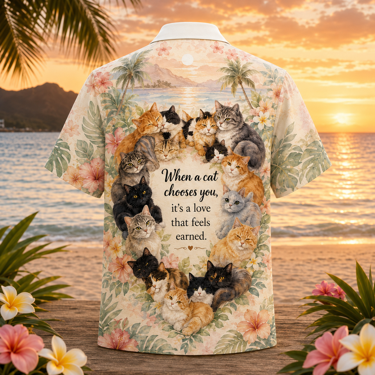 When A Cat Chooses You Hawaiian Shirt – Cat Love Quote Tropical Beach Aloha Shirt - Image 3