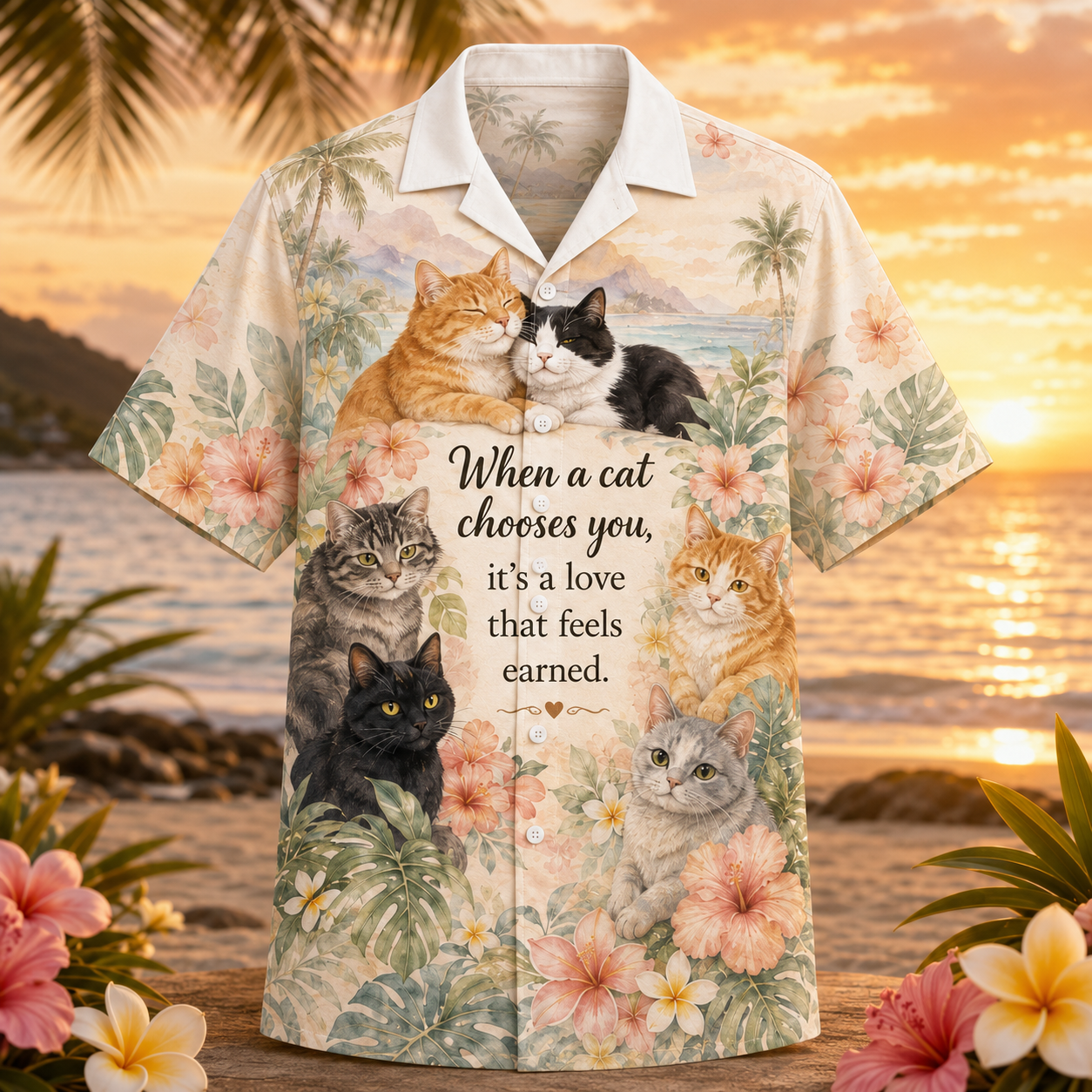 When A Cat Chooses You Hawaiian Shirt – Cat Love Quote Tropical Beach Aloha Shirt - Image 2