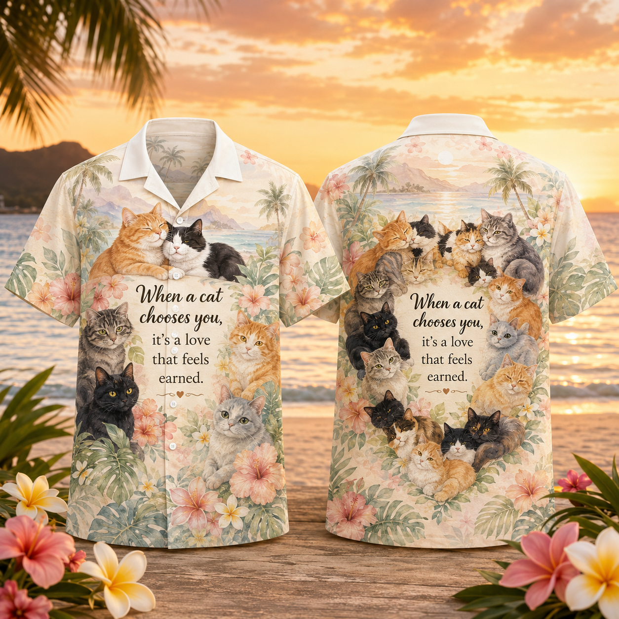 When A Cat Chooses You Hawaiian Shirt – Cat Love Quote Tropical Beach Aloha Shirt