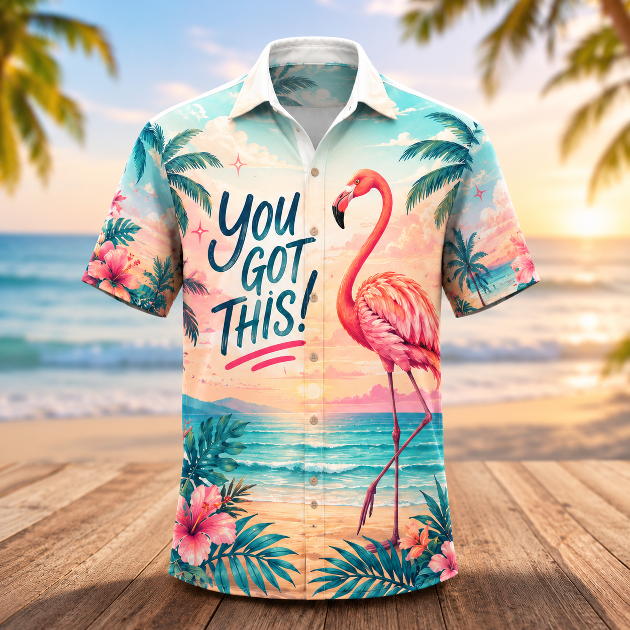 You Got This Flamingo Hawaiian Shirt for Men & Women, Tropical Beach Aloha Shirt - Image 2
