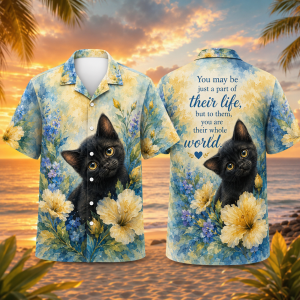 You Are Their Whole World Hawaiian Shirt – Black Cat Floral Tropical Aloha Shirt