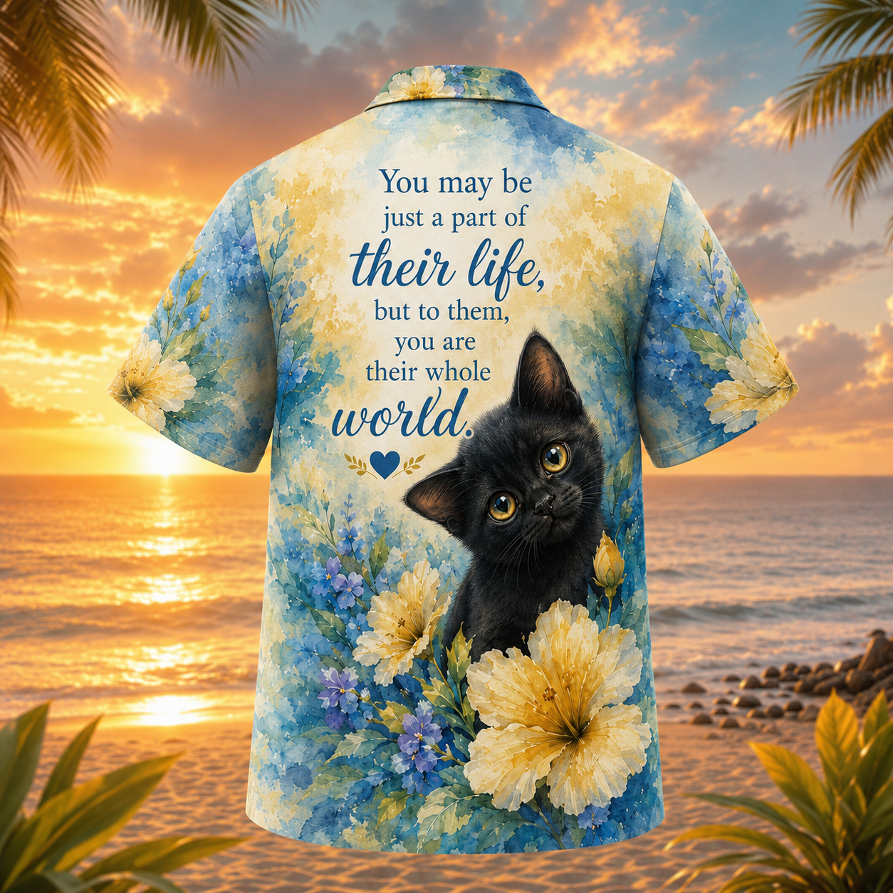 You Are Their Whole World Hawaiian Shirt – Black Cat Floral Tropical Aloha Shirt - Image 3